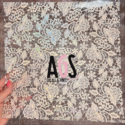 METALLIC UV DTF SHEET 066 Flower Lace - Cream - Rainbow
