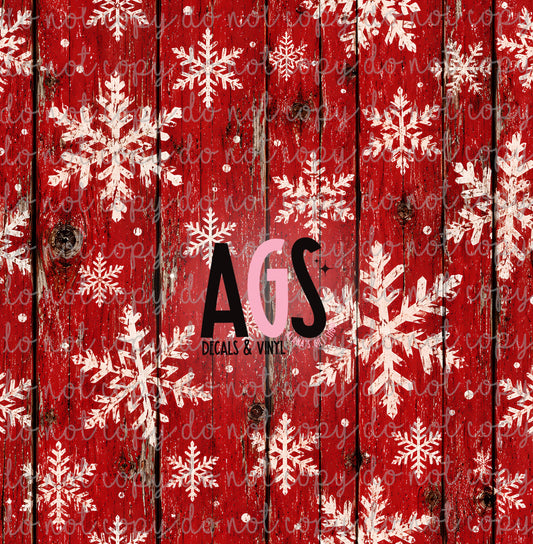 2468 White Snowflakes On Red Weathered Wood