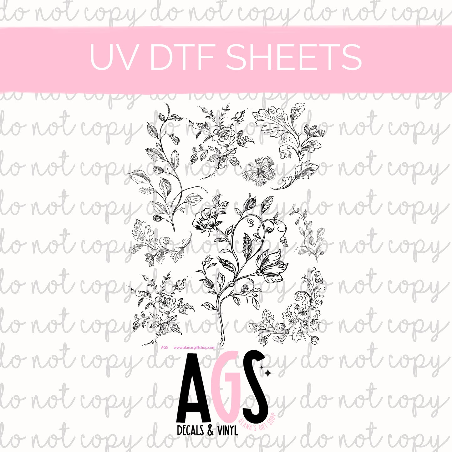 UV DTF SHEET 088 Line Drawing Flowers