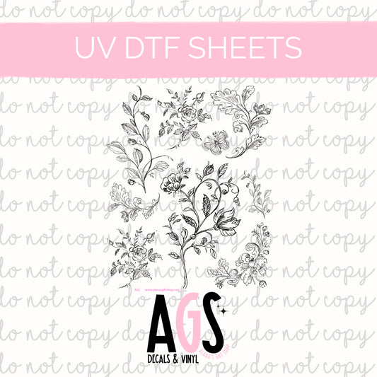 UV DTF SHEET 088 Line Drawing Flowers