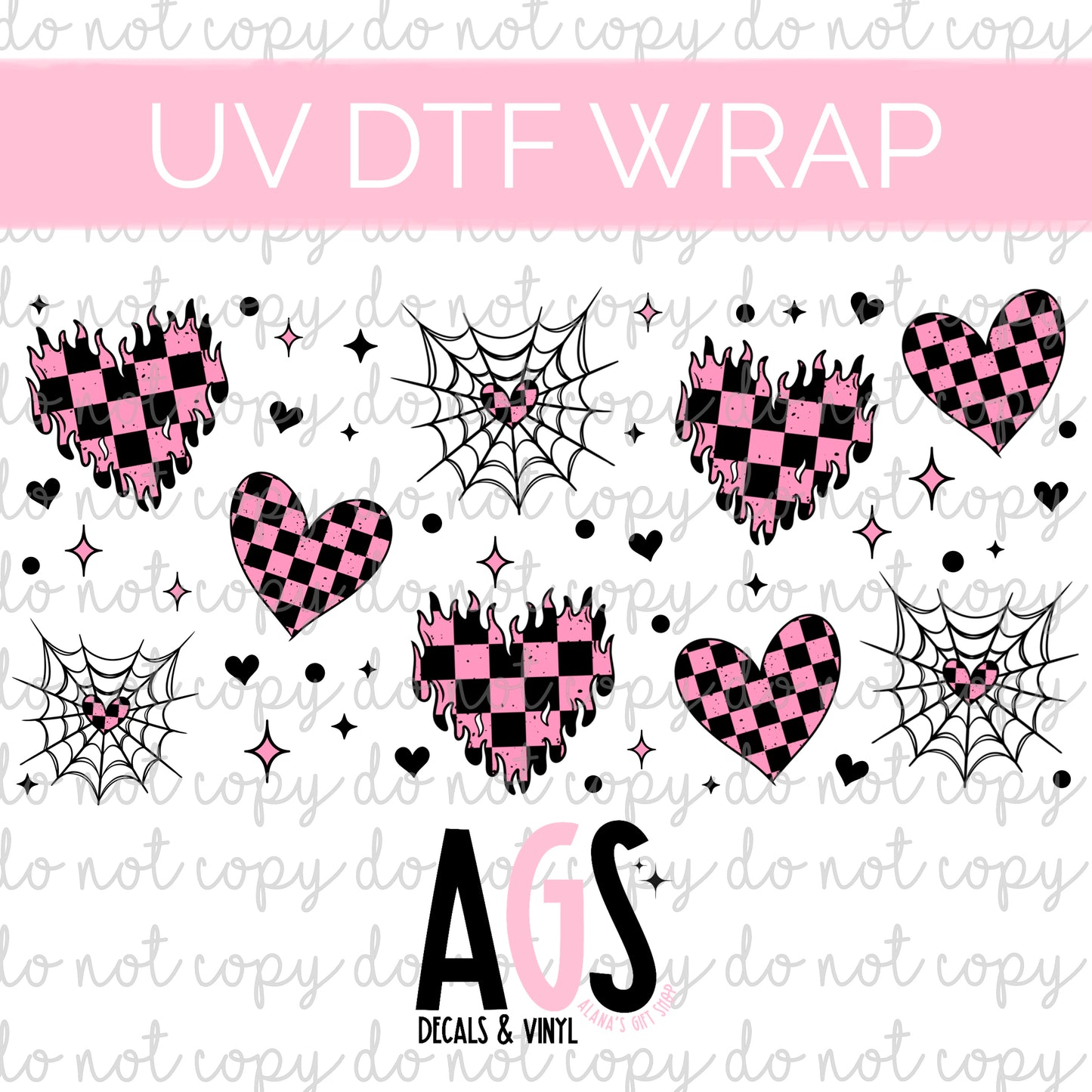 UV DTF WRAP 031 Checker Hearts Black & Pink