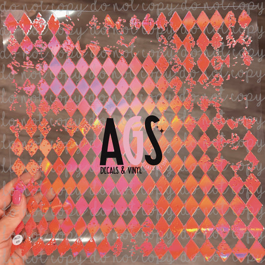 METALLIC UV DTF SHEET 069 Distressed Harlequin - Red - Rainbow