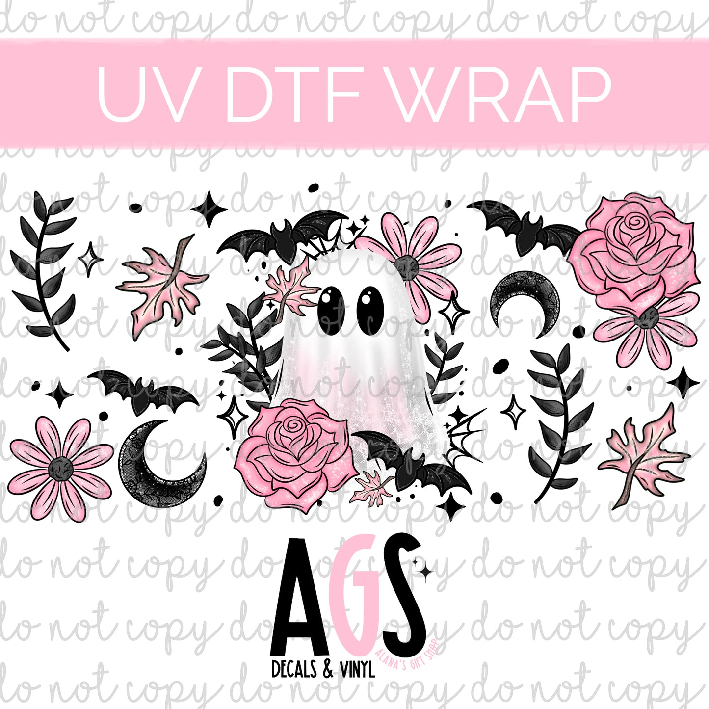 UV DTF WRAP 012 Pink Floral Ghost