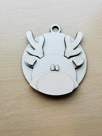 Blank 3D Round Reindeer Christmas Ornaments
