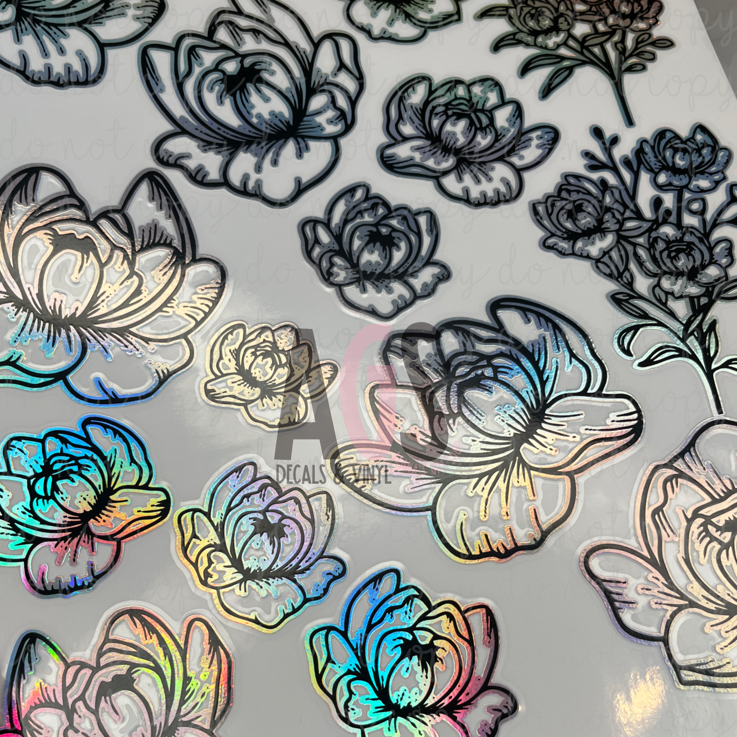 UV DTF SHEET HOLOGRAPHIC- Peonies