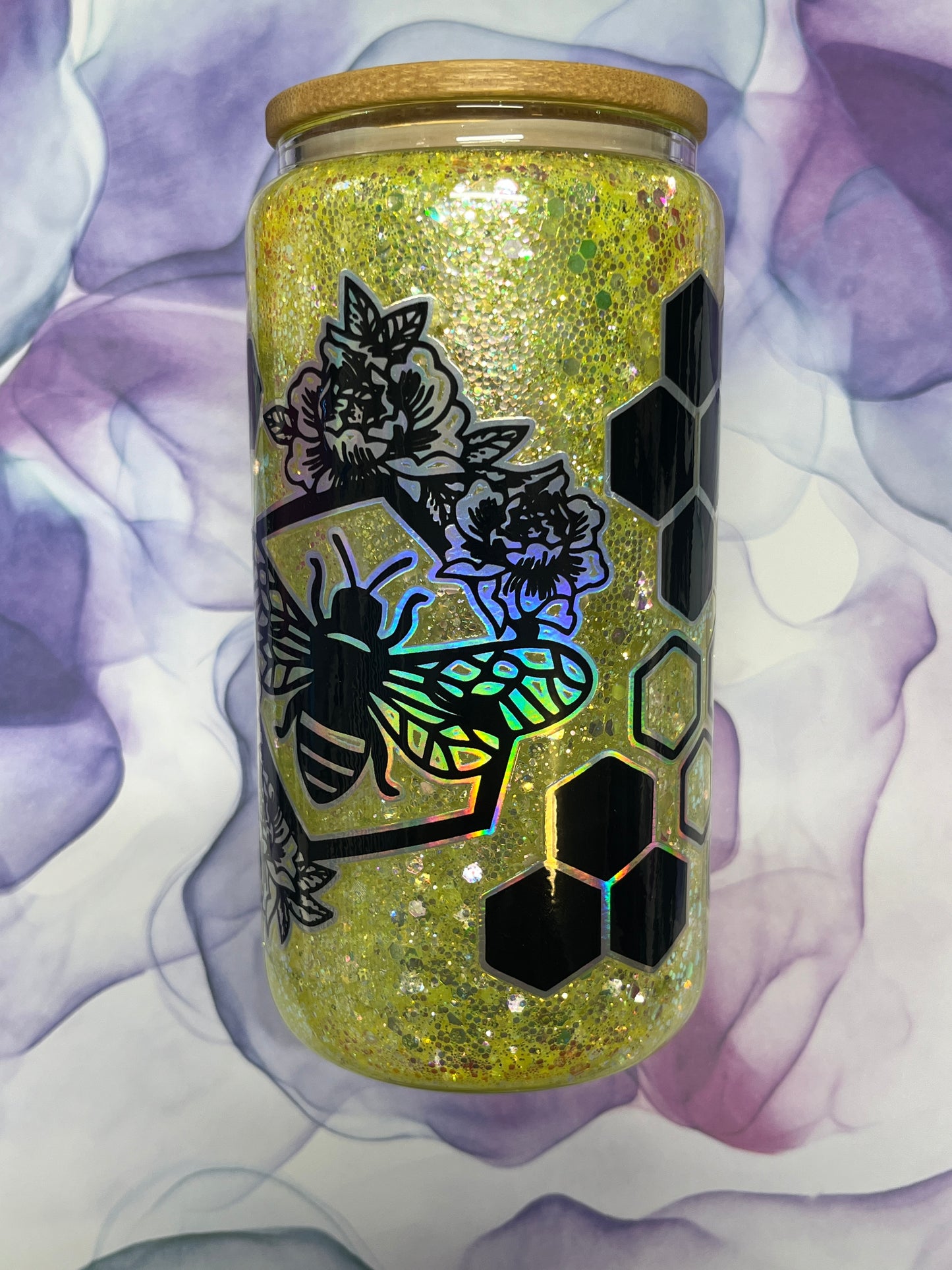 Glass Can- Yellow Bee Holographic-DO NOT ORDER WITH VINYL-