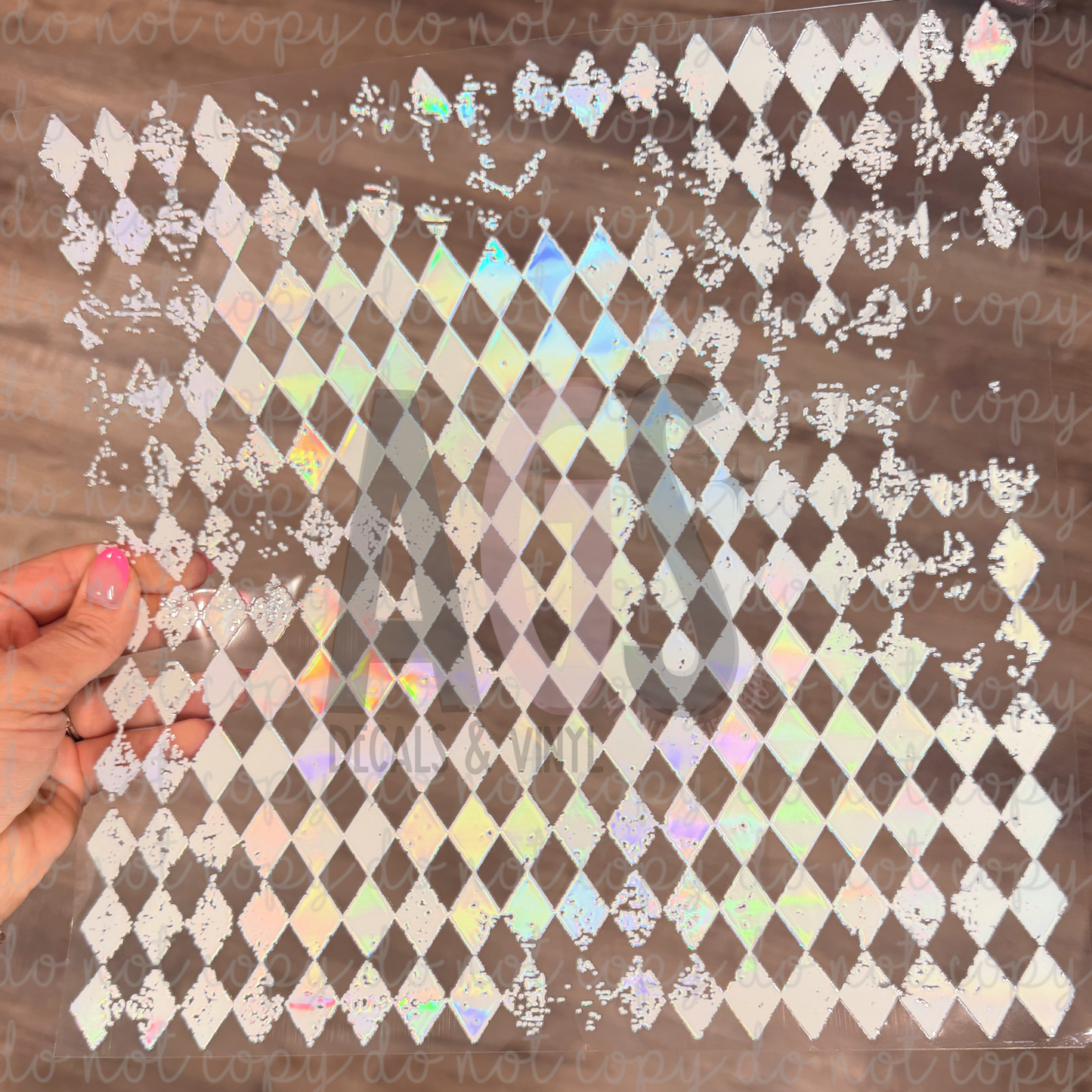 METALLIC UV DTF SHEET 051 Distressed Harlequin - White Rainbow