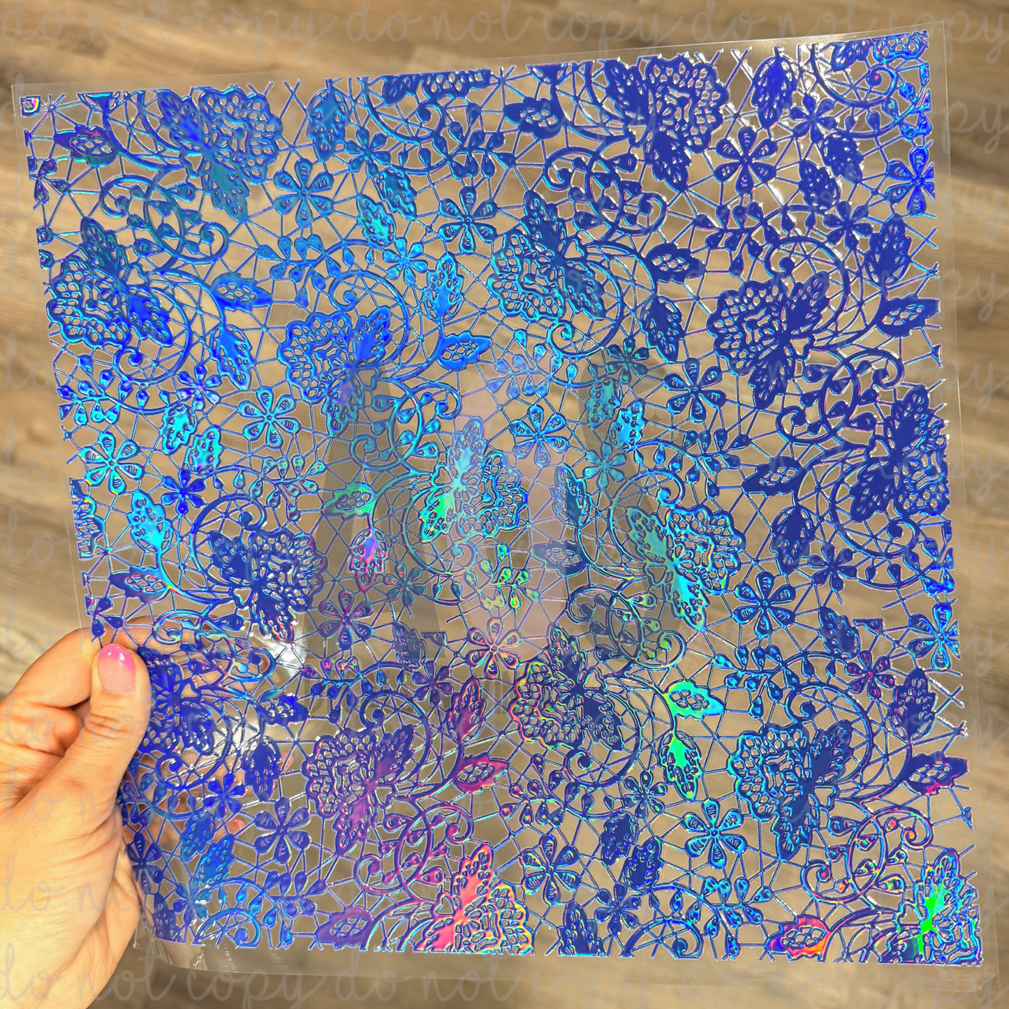 METALLIC UV DTF SHEET 052 Flower Lace - Dark Blue Rainbow
