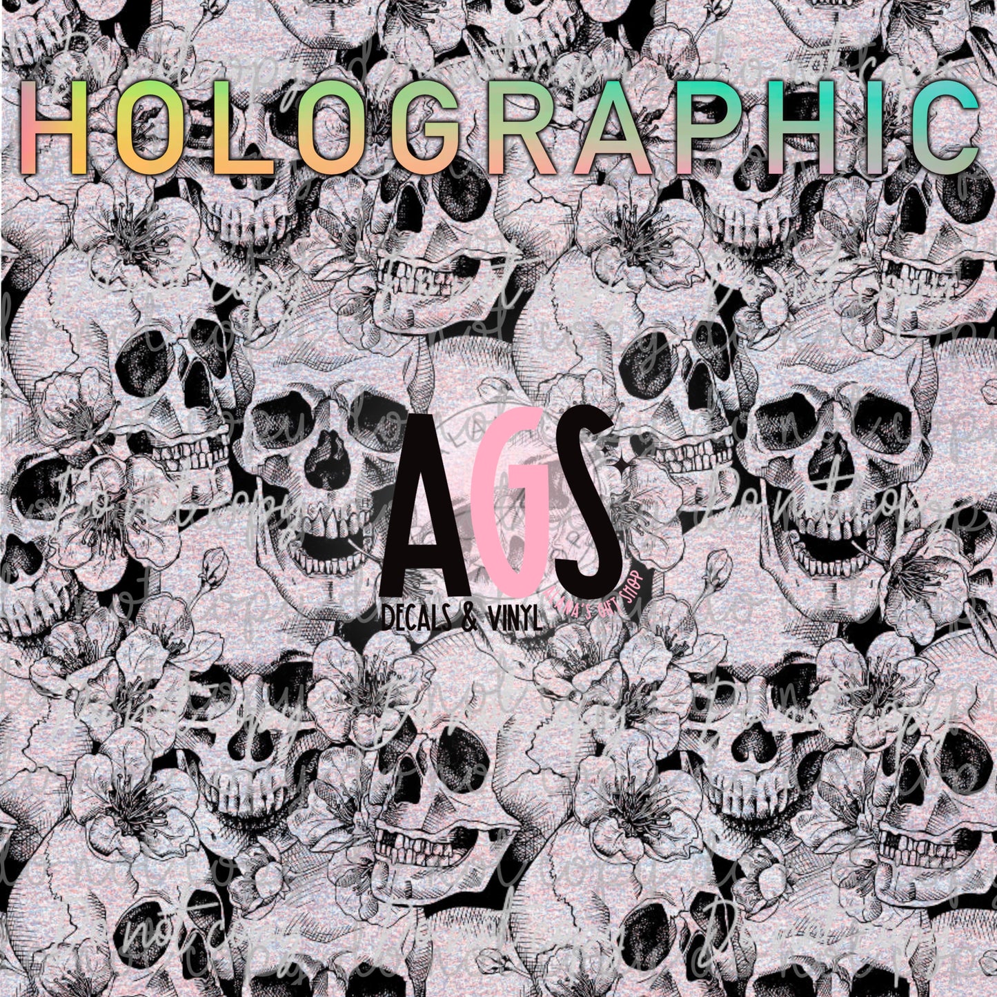128 Skulls & Floral Shaded - HOLOGRAPHIC