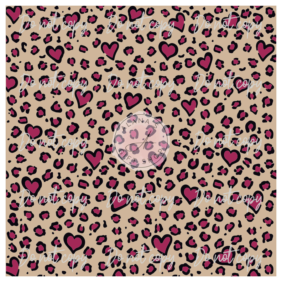 185 Deep Pink Heart Leopard